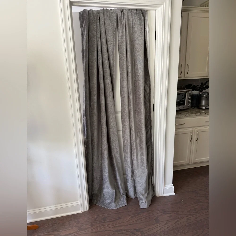 West Elm 2 Worn Velvet Blackout Curtain Panels Charcoal Grey Metal 48x96